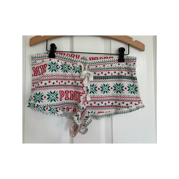Victoria's Secret Pink Pajama Shorts Small Drawstring Holiday Christmas Waffle - Picture 1 of 3